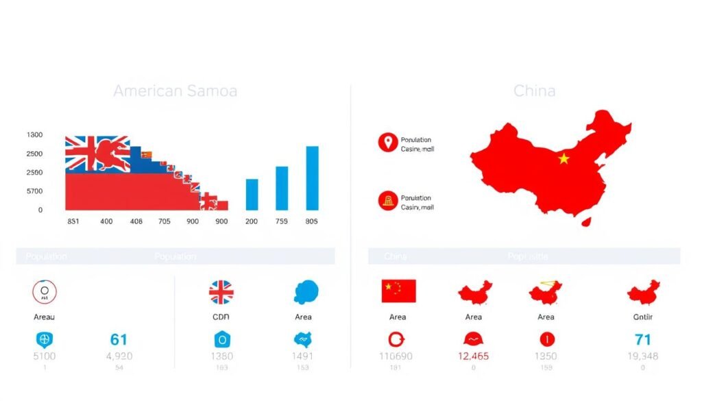 Infographic comparing American Samoa vs China across key metrics