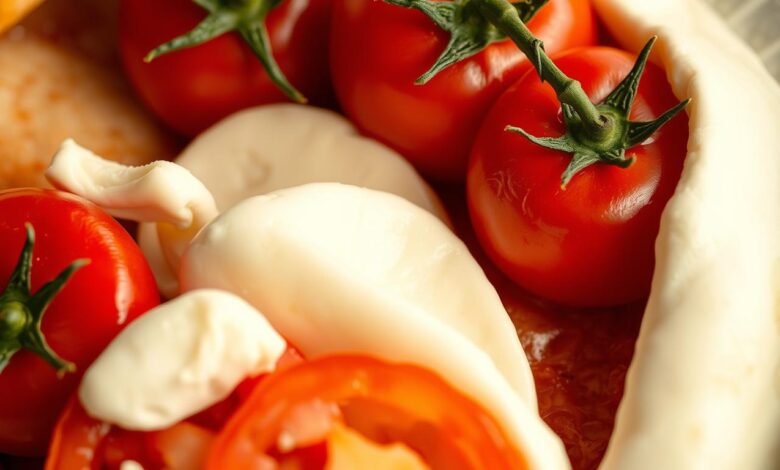 bahan otentik neapolitan pizza (San Marzano dan mozzarella di bufala)